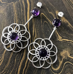 12.0 Grams Amethyst Gemstone <b>Silver</b> <b>Studs</b> Earrings Floral Shape Design 925 Sterling <b>Silver</b> Unique Jewelry - Product Image 2