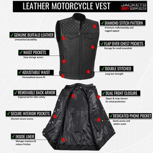Veste de moto en cuir de buffle véritable pour homme SOA, 4 poches avec protection dorsale respirante pour la conduite à moto, club de motards - Product Image 6