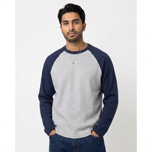Custom Men Two Tone Raglan Long Sleeve <b>Waffle</b> Knit T <b>Shirt</b> High Quality Casual Blank Cotton Blend Thermal Baseball T-<b>Shirts</b> - Product Image 5