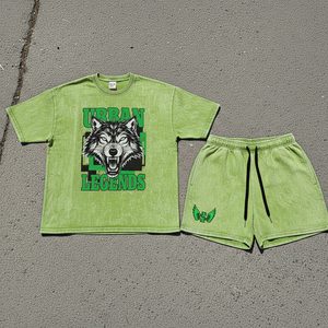 Ensemble T-shirt et short streetwear personnalisé, T-shirt graphique vintage délavé à l'acide et short en jean orné de strass, pour fabricants - Product Image 2