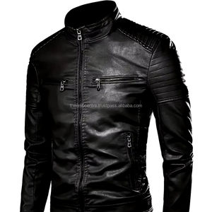 แจ็กเก็ตหนังแท้สำหรับผู้ชายเสื้อแจ็คเก็ตหนังมีซิปสำหรับฤดูหนาวโลโก้ผลิตตามสั่ง - Product Image 1