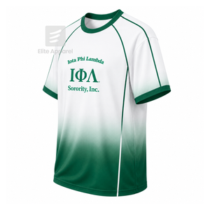 Maillot de football personnalisé Iota Phi Lambda Sorority à manches courtes avec logo sur le devant, dégradé vert et blanc, respirant, pour femmes, modèle Elite - Product Image 2