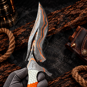 Couteau Bowie à lame en acier Damas forgé à la main, manche en nid d'abeille, garde-poignée croisé, pour la chasse, le camping, les activités de plein air, couteau de collection - Product Image 5