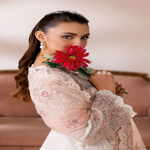 <b>White</b> Embroidered Ramsha Satrangi Quick Dry Salwar Kameez Pink Dupatta Wedding Dress Women Elegant FloorLength Indian Pakistani - Product Image 3