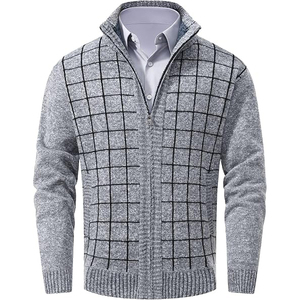 Cardigan zippé pour homme, col montant, tricoté, doux et chaud, décontracté, personnalisé, pour l'hiver - Product Image 1