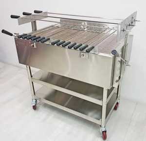 Commercial Stainless Steel <b>Charcoal</b> <b>BBQ</b> Grill Adjustable Height Rotary Skewer Grill Trolley for Catering - Product Image 1