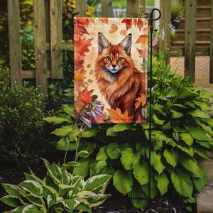 Multicolor gato somalí hojas de otoño jardín bandera artística Patio Banner para buzón y camas de flores cartel decorativo tamaño de jardín - Product Image 2