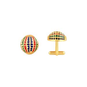 Mancuernillas Redondas de Lujo con Cuentas Multicolores Chapadas en Oro para Hombre, Accesorios para Camisa Formal, Regalo de Boda o Negocios, Mancuernillas de Diseño - Product Image 5