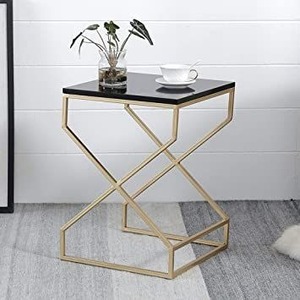 Table basse moderne en métal industriel avec plateau en acrylique noir, design géométrique décoratif pour le mobilier de salon - Product Image 1