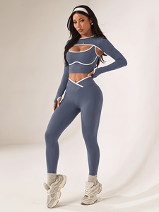 Women 3 Piece Seamless Activewear Set High Waist Tummy Control Leggings Bra <b>Long</b> Sleeve Top - Product Image 1