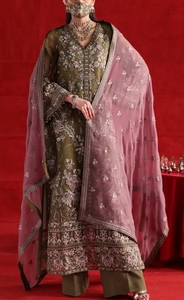 Cream Embroidered Silk Bridal <b>Kurta</b> Set Pink Dupatta <b>Indian</b> Pakistani Shalwar Kameez Traditional Islamic Clothing Customizable - Product Image 3