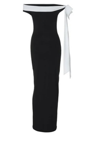 Robe de soirée moulante noire froncée sans bretelles mi-longue pour femme, dos nu, en jersey uni, ornée de sequins, de haute qualité - Product Image 2