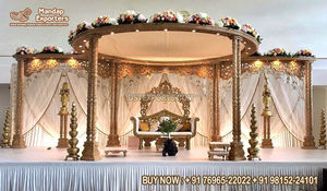 Mandap de Madera Indio para una Atractiva Boda al Estilo Bollywood, Último Modelo de Mandap de Boda Tallado en Oro, Artesanía en Madera, Mandap Maharani Canadá - Product Image 5