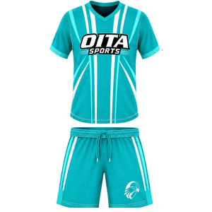 Ensemble short et maillot de rugby blanc turquoise à manches courtes et col en V, uniforme d'équipe respirant et léger, kit de sport personnalisé pour l'entraînement - Product Image 1