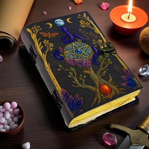 Diario de hechizos de cuero para brujas Wiccanas, cosido a mano, con pentáculo impreso, diseño de árbol de la vida y luna, diario de regalo, libro de tapa dura - Product Image 4