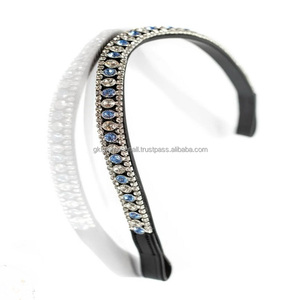 Top Brand 3 Row Blue and clear Crystals <b>Shining</b> Diamante Mega Bling Black English Leather Horse Brow Band at Factory Price - Product Image 5