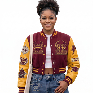 Chaqueta Varsity Personalizada para Mujer, Estilo Vintage, con Parches, Bordada, Estilo Urbano, Universitaria, HBCU, Informal - Product Image 5