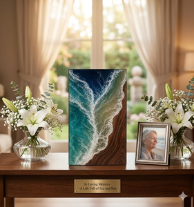 Ocean Wave Resin Urn Wood and Epoxy <b>Memorial</b> <b>Box</b> Cremation Keepsake Container Decorative Ashes Holder - Product Image 2