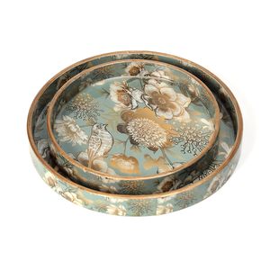 Handmade Round Wooden Enamel-Coated Tray <b>Set</b> of 2 Multipurpose Resin Serving Trays for Kitchen & <b>Dining</b> Decor - Product Image 1