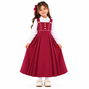 Uniforme Escolar para Niñas, Color Rosa Oscuro, Blusa Blanca de Manga Larga, Falda Plisada con Detalle de Botones - Product Image 1