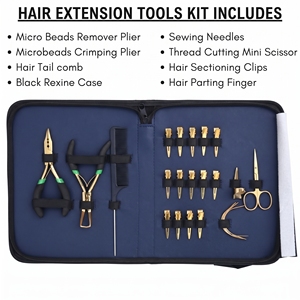 Kit professionnel d'application d'extensions capillaires : Pinces à micro-anneaux, Aiguilles à fil, Pinces de sectionnement, Peigne à separer les mèches, Ciseaux - Product Image 6