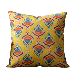 Boho Ethnic Floral <b>Printed</b> Plain Style Square <b>Cushion</b> Cover in Vibrant Yellow Orange Teal Home & Hotel Use Best-Selling 18X18 - Product Image 4