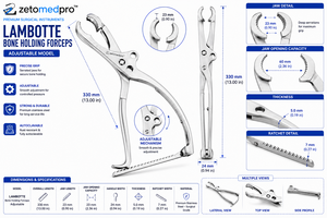 Pinzas para Sujetar Huesos ZETOMEDPRO LAMBOTTE, Longitud Ajustable 21.6 cm (8-1/2 pulgadas), Modelo MA-13-159, Certificación CE - Product Image 6