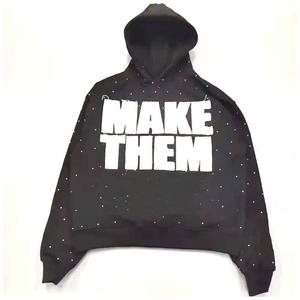 Sweat à capuche d'hiver personnalisable style streetwear vintage avec strass, 100% coton molletonné épais, coupe oversize, imprimé sérigraphié - Product Image 2