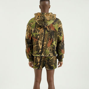 Service OEM : Ensembles décontractés pour hommes, comprenant un sweat à capuche et un short, avec imprimé camouflage et fermeture éclair, coupe ample - Product Image 2