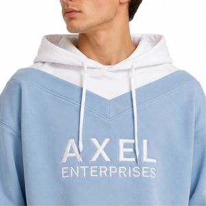 Men Hoodie Light Blue White Color <b>Block</b> Soft Casual Style Front Back Detail Modern Streetwear Look Custom Factory Production - Product Image 5