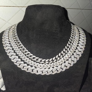 สร้อยคอคุณภาพสูงขนาด 28 นิ้ว สร้อยข้อมือขนาด 12 มม. 8 มม. เงินแท้ 925 ประดับเพชรโมอิสซาไนต์ VVS แบบ Cuban Link Chain - Product Image 1