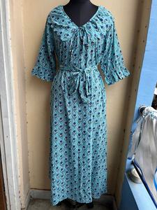 Vestido maxi de algodón indio con estampado en bloques y bordado floral, túnicas casuales con cinturón y borlas, vestido con estampado floral para mujer - Product Image 6