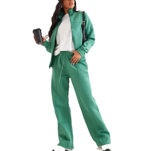 Ensemble de survêtement sportif 2 pièces pour femme, bleu, hiver, streetwear, manches longues, polaire, tricoté, polyester/coton, jogging, capuche, fermeture éclair - Product Image 2