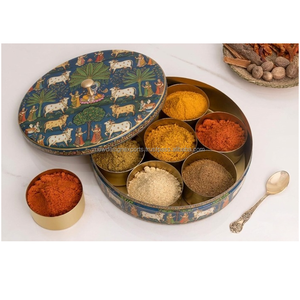 Premium Gold Brass Spice <b>Chest</b> – Detailed Pichwai Cow Motif Lid – Heirloom Quality Kitchen <b>Storage</b> - Product Image 6