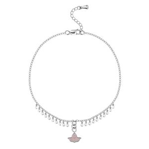 Silver Pearl Drop Chain <b>Necklace</b> with Twenty White Pearls <b>Pink</b> Bird Pendant Dangling Charm Elegant Women Fashion Jewelry - Product Image 1