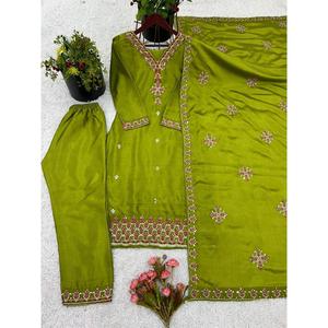 Conjunto de ropa de fiesta de diseñador para mujer Top-Bottom y Dupatta con bordado pesado Elegante y elegante - Product Image 5