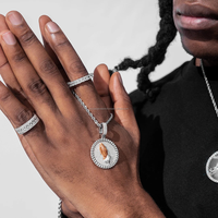 Bijoux fins, pendentif Cercle 2,5 pouces en émail massif Mains en prière, en Argent sterling 925, pour Homme, avec Diamant VVS et Moissanite, style Hip Hop, personnalisé, IGI Party