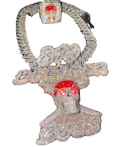 Colgante de Hip Hop para niños verdaderamente exquisito con cadena de plata esterlina y hermosa moissanita en oro rosa de 14kt - Product Image 1