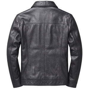 Veste en cuir véritable pour homme, style décontracté, col chemise, veste de camionneur, double poche à rabat, manteau en cuir véritable pour homme - Product Image 5
