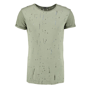 T-shirt Homme Vert Clair à Manches Courtes Col Rond Effet Usé Délavé au Laser Coupe Oversize en Jersey de Coton Style Urbain - Product Image 3