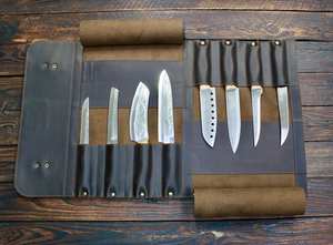 กระเป๋าใส่มีดเชฟหนังคุณภาพสูง MOQ ต่ำ วัสดุหนังเหล็กดามัสกัส กระเป๋าม้วนใส่มีดเชฟ LKR-0352 - Product Image 2