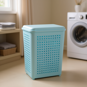 Cesto per biancheria quadrato azzurro da 50 litri con coperchio per riporre vestiti - Product Image 3