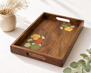 Hand Painted Wooden Serving Tray Floral Wood Breakfast Tea Tray <b>Rustic</b> <b>Home</b> <b>Decor</b> - Product Image 4