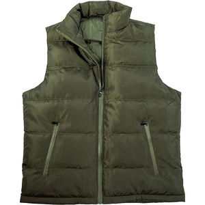 Gilet matelassé zippé vert olive pour homme, col montant, coupe-vent décontracté avec poches, longueur standard, couleur unie - Product Image 3