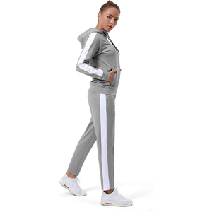 Ensemble de survêtement pour femme à col montant, en mélange polyester-coton, avec veste à bandes latérales pour la visibilité nocturne et pantalon de jogging - Product Image 1