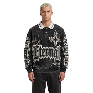 Sudaderas Polo de Algodón con Diseño de Letras Desgastadas Personalizadas, Estilo Gótico, Oversize - Product Image 3