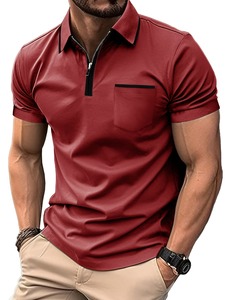 Camiseta Polo de Manga Corta con Logotipo de Marca Bordado, Diseño de Verano para Hombre, de Alta Gama, 100% Algodón, con Bolsillo con Cremallera, Informal, Tejida, Roja - Product Image 1