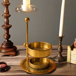Brûleur d'encens élégant en bois avec bol intérieur en métal et incrustation florale en fil de laiton, support pour Bakhoor, pour l'aromathérapie au bureau et à la maison - Product Image 6