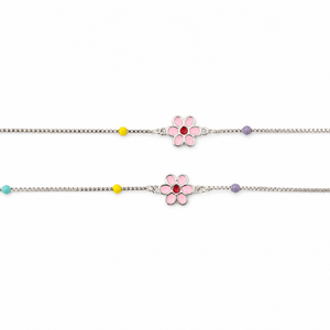 925 Sterling Silver Pink Flower <b>Anklet</b> with Multicolor Bead Accents High Polish Floral Style Jewelry for Women Girls Daily Wear - Product Image 3