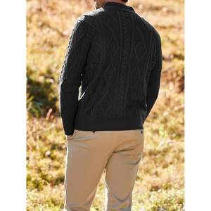 2025 hommes quart-Zip doux décontracté thermique pull câble tricoté col montant pull pour l'automne chaud confortable tricots - Product Image 3